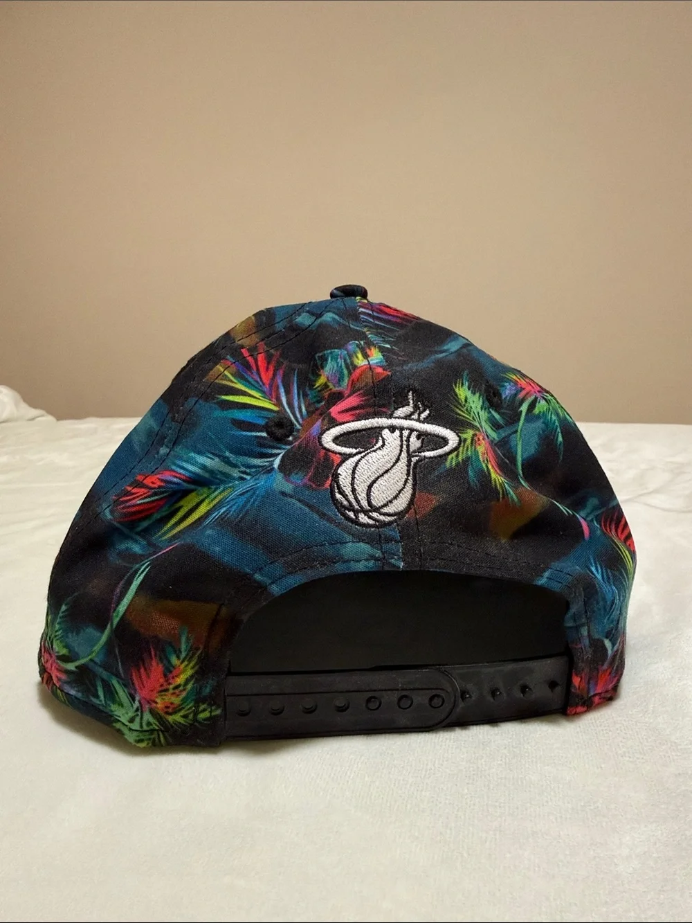 Miami Heat NBA Tropical Floral Snapback Hat - Black with Pink & Blue Accents